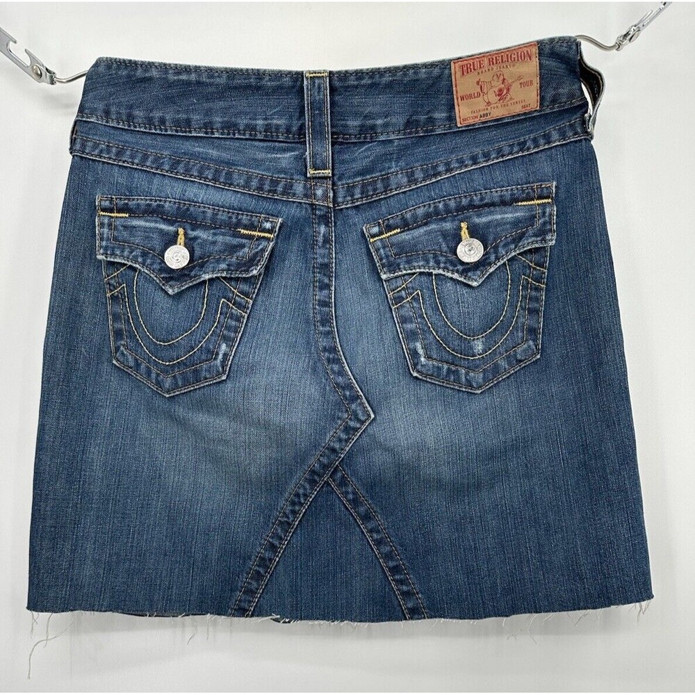TRUE RELIGION Joey Skirt Mini Denim‎ Embelished Jean Skirt Women’s Size 26